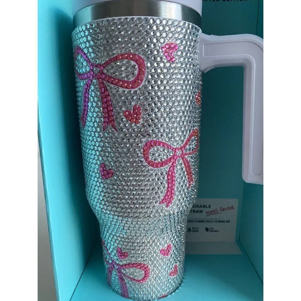 Hydrapeak LIMITED EDITION Voyager 40 oz Insulated Tumbler BLING Heart‎ Bows NEW